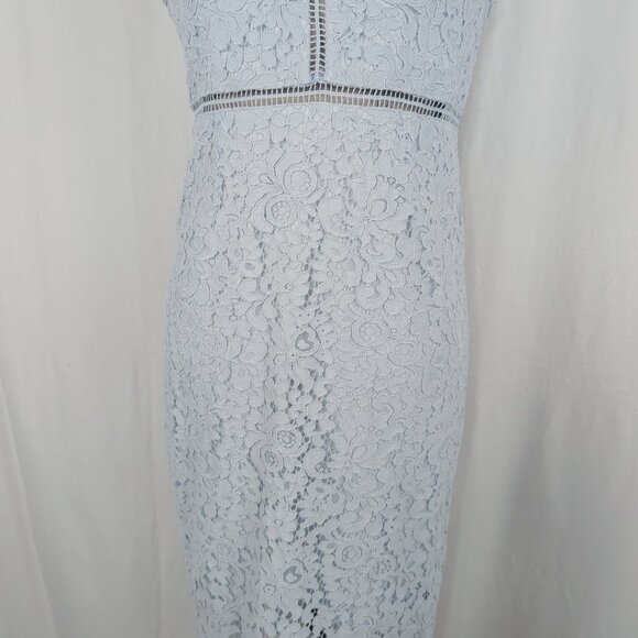 Bardot Lace Dress 8 Medium Blue Midi Pencil - Picture 4 of 10